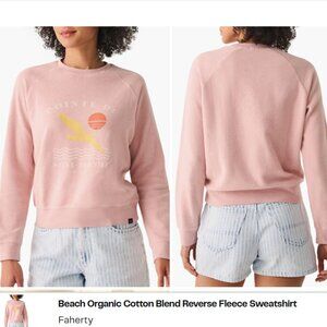 Faherty Beach Organic Cotton Blend Reverse Fleece Sweatshirt Peach Large NEW